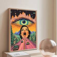 1 Stück dekorative hängende Malerei, gerahmtes dekoratives Gemälde, Poster, Wandkunst, Vintage Acid Highway Leinwandkunst, retro surreale Wanddekoration mit Allsehendem Auge, perfekt für Wohnzimmer, Schlafzimmer, Büro Zuhause