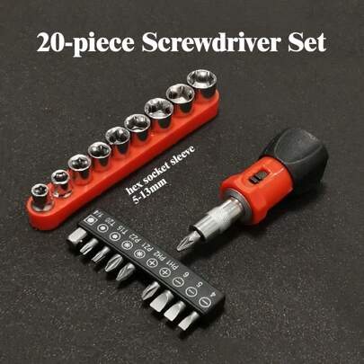 34/20/11pcs Mini Ratchet Screwdriver Set, Flat/Star Bits, Multi-Function Socket, Reversible, 6.35mm Hex Interface, Small Ratchet Screwdriver