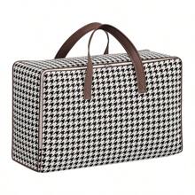 1pc Houndstooth Pattern Tote Storage Bag, Minimalist Design Non-Woven Fabric Rectangular Large Capacity Seasonal Clothes Quilt Storage Bag, Thick Dustproof Moisture-Proof Travel Luggage Bag, Large Capacity Home Organizer Bag, For Home Use
