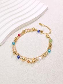 18K 镀金简约复古风格可调节脚链，适合休闲和办公室穿着 - 金黃色 - 查看 7