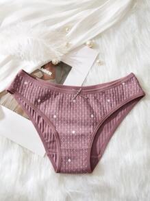 5-Pieces Sets Women's Ribbed Knit Briefs, Bow-Tie Breathable Briefs, Comfortable And Breathable Briefs, Low-Rise Bow-Tie Briefs, Women's Everyday Briefs, Basic And Simple New Year's Briefs, Fashionable Underwear As A Christmas Gift. - Multicolor - View 6