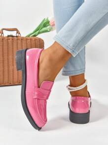 Women's British Style Patent Leather Slip-On Flats, Soft Sole, Fashion Versatile Street Style Loafers, Low Heel, Thick Sole, Campus Style
