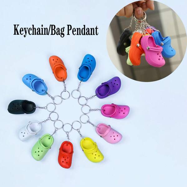 2pcs/Set Random Color Funny Mini Clog Keychain Hanging Chain, Bag Charm Pendant Decoration