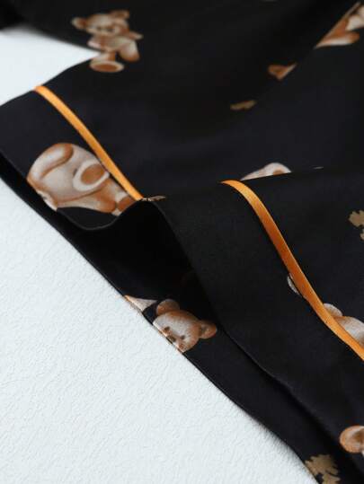 Bear Print Women Poplin Short Sleeve Shorts Pajama Set view 5