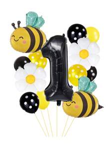 13pcs/Set 32 Inch Gold/Black 0-9 Number Balloons, Giant Bee Shaped Foil Balloon, Daisy/White Flower Balloons (Approx. 42cm Diameter), 12 Inch Yellow/Black Polka Dot Balloons, Creating A Dreamy Bee-Themed Party For Birthday Celebration, Spring Outdoor Party, Business Events, Etc.