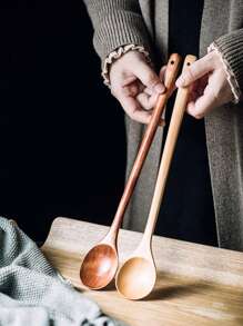 1pc/3/5pcs/Set Of Randomly Colored Wooden Long Handled Mixing Spoons, Kitchen