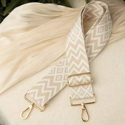 1 件米色几何图案织带，带可拆卸可调节宽度和金色金属配件，适用于相机包、斜挎包、手提包、旅行包、腰包、手机包作为替换带 - 送给妈妈、朋友、姐妹的理想礼物，适合周年纪念日、生日、感恩节、圣诞节 - 可手洗