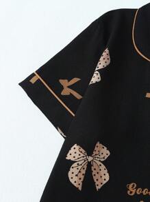 Conjunto de pijama de mujer de burbujas de crepe con estampado de mariposas y mangas cortas