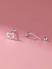 一对锆石可爱猫耳骨螺丝钉耳洞纯银耳环适合学生和女士作为母亲节和情人节的礼物