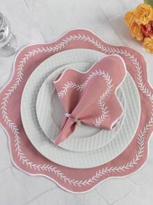 8-Piece American Game Kit With 4 Embroidered Sousplat (40cm X 40cm) And 4 Napkins (35cm X 35cm) Table Setting Set - 巴黎玫瑰白 - 查看 1