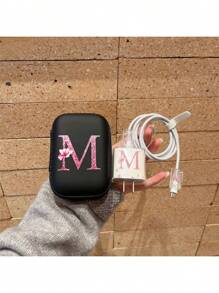 1 Peça Conjunto (1 Peça Bolsa Organizadora de Cabo de Dados + 1 Peça Estojo Protetor de Carregador + 2 Protetores de Porta de Cabo + 1 Peça Abraçadeira de Cabo) Design de Flor e Alfabeto Impresso UV, Compatível com Carregador Rápido Apple