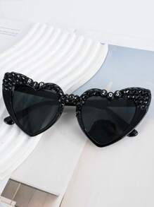 Women's Black Heart-Shaped Fashion Glasses, PC Frames, Hiking, Plastic Hinges, Fashion , Hip Hop Rock Style For Summer Beach Vacation,Outdoor,Travel