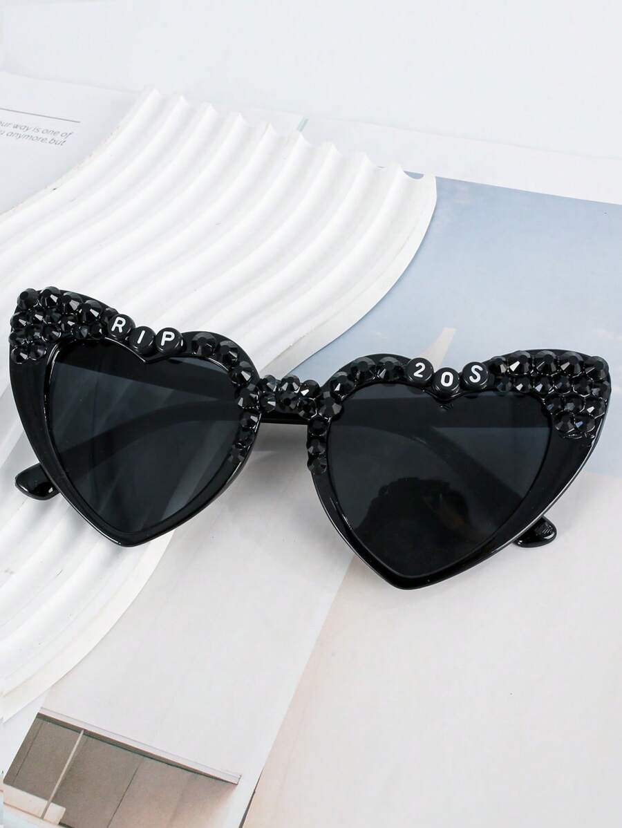 Women's Black Heart-Shaped Fashion Glasses, PC Frames, Hiking, Plastic Hinges, Fashion , Hip Hop Rock Style For Summer Beach Vacation,Outdoor,Travel