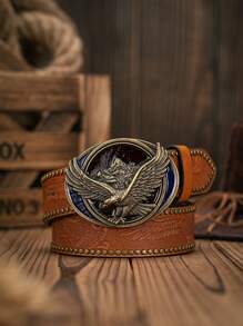 1 条男士波西米亚西部牛仔鹰扣复古深棕色 PU 皮带