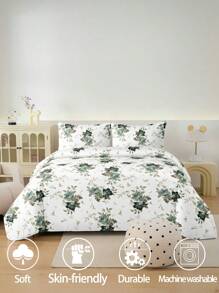 2/3件套白色花卉图案被套套装，柔软超细纤维面料，透气抗皱，奢华酒店风格，送给父母和朋友的礼物，包含1个被套和1/2个枕套，可选尺寸：特大号、大号、大号、单人床，宿舍床上用品，返校季必备