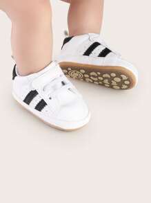 1 par de zapatos versátiles y transpirables con diseño de gancho y bucle a rayas para bebés y niños pequeños unisex, aptos para niños y niñas de 0 a 1 año, adecuados para primavera, otoño, verano e invierno
