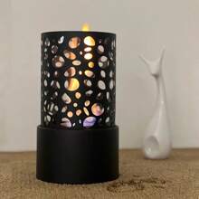 Classic Hollow Design Black Tabletop Fireless Alcohol Real Flame Portable Heater For Living Room, Bedroom, Outdoor Camping, Decoration (Alcohol Not Included)