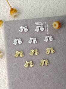 Mini Bow Nail Charms 10pcs 3D Gold Silver Tie Alloy Nail Art Decorations DIY Gift For Girls Nail Gems Nail Supplies For Accessories Adorn Nails Shoes Clothes Bags Crafts Decoration