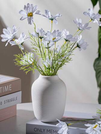 White Ceramic Dried Flower Vase, Modern Tabletop, Living Room Decor, Home Accessories, Small Mouth Flower Vase For Bookshelf And Study Gifts Birthday Graduation