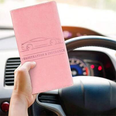 1pc Car Document Organizer, Card Holder For Business Cards, Driver's License And Vehicle Registration, Pink