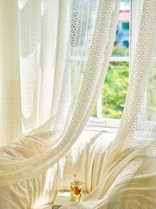 1 pieza Cortina traslúcida de encaje vintage romántico estilo bohemio, color crema para sala de estar, dormitorio, balcón - Beis - Ver 1