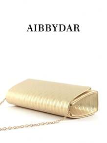 Elegant Women's Evening Handbag, Striped Polyester Tote Bag With Glitter Decor, Lightweight Crossbody Bag With Detachable Shoulder Strap, Magnetic Closure, Polyester Lining, Painted Edge Details, Suitable For Business, Formal Events, Parties - Gold/Silver Grey