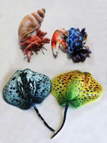 创意3D逼真可爱毛绒动物玩具，包括寄居蟹、螃蟹、黄/绿黄貂鱼、蓝黄貂鱼、鲨鱼、鲸鱼、海豚、龙虾和其他海洋生物。柔软毛绒玩具，减压搞笑礼物，家居装饰摆件，馈赠亲友的绝佳礼物。 - 彩色 - 查看 12