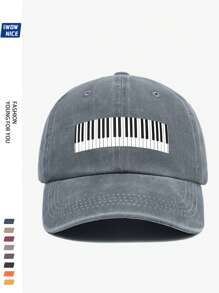 Charming Music Baseball Cap With Piano Print, Casual Trucker Hat Unisex Hip Hop Music Party Sun Hat For Men And Women. Comfortable Breathable Vintage Curved Brim. Adjustable Size, Suitable For Daily Casual, Outdoor, Beach, Hunting, Fishing, Music Festival, Easter, Father's Day, Mother's Day And Ideal Gift For Friends. All Season Accessory.
