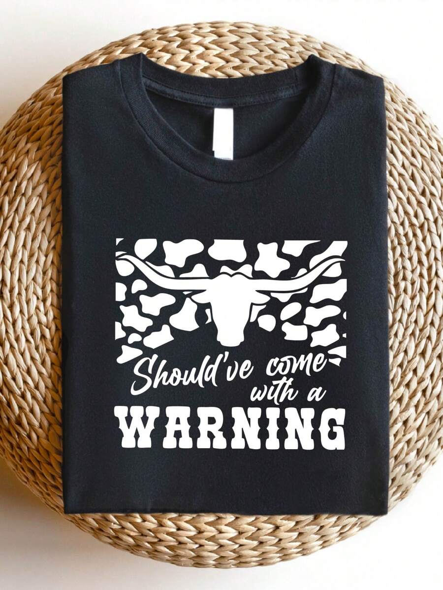 Should've Come With A Warning Shirt, Western T-Shirt, Cowgirls Tee, Gift For Country Girl, Southern Family Shirts, Cowboy Women T-Shirts, Nashville Tees. SD-2486 - Black - View 1