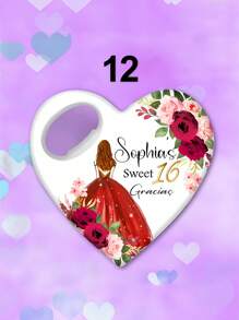 1pc/Bulk Customized 15th Birthday Party Favor, Princess Rose Heart-Shaped Bottle Opener, Sweet 15th Birthday Fridge Magnet, 15th Birthday Party Guest Gift Souvenir, Suitable For 15 Year Old Girls - Multicolor - View 28