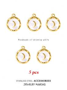 3/5pcs Gold Color Stainless Steel Enamel Charms Pendants For DIY Earrings Necklace Jewelry Making Supplies Handcrafted Oil Dripping Personalized