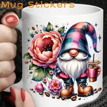 12 szt. Coffee Gnomes UV DTF Transfer Stickers do gorących i zimnych napojów, idealny prezent na urodziny, święta, Boże Narodzenie, Nowy Rok, Walentynki, wysokiej jakości samoprzylepne naklejki na kubki i butelki z wodą