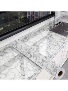 1 Roll Self-Adhesive White Marble Vinyl Contact Paper, Waterproof Wallpaper For Kitchen Cabinets, Countertops, Furniture, Room Decor, In Stone And Wood Style, Easy To Apply And Remove, Random Patterns And Stripes Gifts Birthday Graduation Home Decor Wall Decor Bathroom Decor Bedroom Decor Room Decoration Stuff Living Room Decor House Decor Home Decor Living Room Wall Art Wall Paper Stickers Personalised Stickers