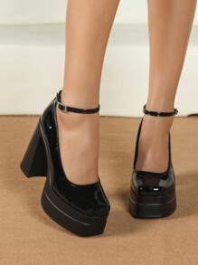 女士方头粗跟凉鞋，性感优雅时尚高跟鞋，适合派对、宴会、约会，舒适、百搭 - 黑色 - 查看 3