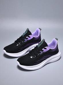 1 Pair Women's Road Running Casual Sports Shoes, Lightweight & Comfortable For Outdoor Travel And Walking, 2025 Spring/Summer New Lightweight Mesh Breathable Travel Shoes, Popular Versatile Running Sneakers - Purple - View 3