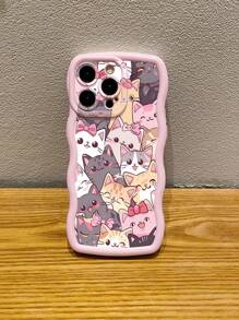 1 Stück Wellenmuster Katze stoßfeste Handyhülle kompatibel mit iPhone/kompatibel mit Galaxy/kompatibel mit Infinix/kompatibel mit Redmi/kompatibel mit OPPO/kompatibel mit VIVO/kompatibel mit Itel/kompatibel mit /kompatibel mit MOTO, internationale Version, nicht die Inlandsversion - Pink - Übersicht 5