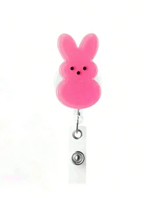 1pc Easter Bunny Bunny Acrylic Badge Scroll, Retractable PMMA Nurse ID Holder With Alligator Clip, Colored Bunny Brooch, Name Badge Holder Holder, Cute Holiday Badge Roll For Nurses And Office Use, Easter Party Accessory