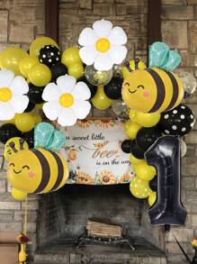 13pcs/Set 32 Inch Gold/Black 0-9 Number Balloons, Giant Bee Shaped Foil Balloon, Daisy/White Flower Balloons (Approx. 42cm Diameter), 12 Inch Yellow/Black Polka Dot Balloons, Creating A Dreamy Bee-Themed Party For Birthday Celebration, Spring Outdoor Party, Business Events, Etc.