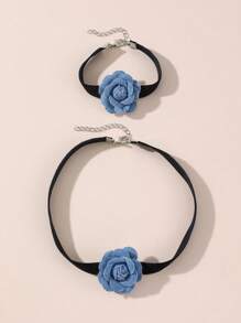 2 件套玫瑰花项链和手链首饰套装，送给女孩的礼物