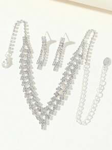 Sparkling Cubic Zirconia Waterdrop Necklace Earrings Bridal Jewelry Set