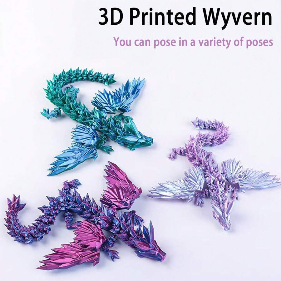 2 Pieces Set 3D Printed Dragon Model, An 8.7-Inch Dragon With Wings, A ... image.
