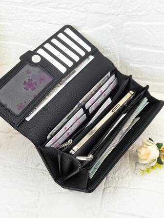 MINGYOU Nueva cartera multifunción de moda para mujeres, estilo clásico con hebilla, minimalista, con espacio para múltiples tarjetas y móvil, cartera, monedero, billetera larga para mujer