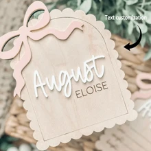 Personalisiertes Mädchen Namensschild, rosa Schleifendesign mit Geburtsinformationen & Name, personalisiertes Geburtsankündigungsschild als Geschenk zu Geburtstag, Abschluss, Harmonie Zuhause