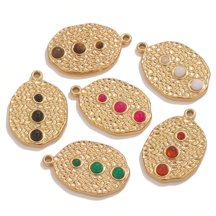 1pc Stainless Steel Red Red Green Oval Flower Pattern Pendant DIY Necklace Earrings Jewelry Accessories Making - Pendant - View 1