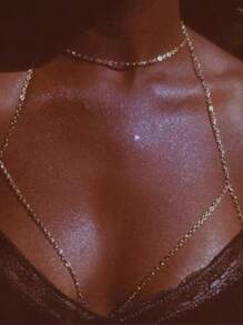 1PC New Women's Body Chain Bra Gold Chest Chain Festival Carnival Bundle Chain Summer Beach Bikini Body Chain Women And Girls Jewelry Sexy Gifts