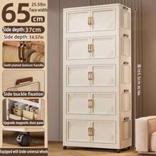 Foldable Multi-Tier Storage Box, Double Door Storage Cabinet For Clothes, Books, Snacks In Bedroom, Living Room, Cream Color