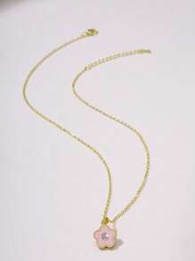 1pc Minimalist Versatile 5-Petal Zirconia Stone Necklace, Gift For Women, Date, Graduation