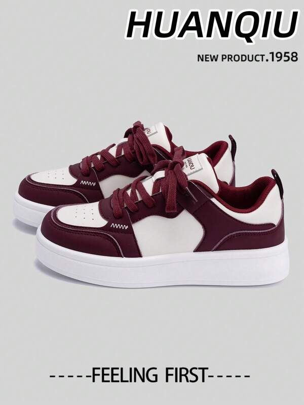 HUANQIU 2025 New Women's Shoes Women's Skate Shoes Fashion White Shoes Versatile Light Comfort White Shoes Lace-Up Soft Soles Sports Shoes Casual Shoes Running Shoes Rice Wine Red All Season Shoes