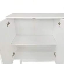 Stylish And Functional 4-Door Intaglio Storage Cabinet With Pine Legs, Solid Wood Pulls And MDF, For Living Room Bedroom,And Kitchen,White   WL