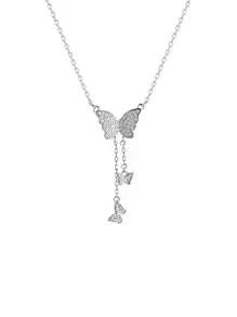 1pc Fashionable Elegant Butterfly Zirconia Pendant Necklace - Silver - View 4